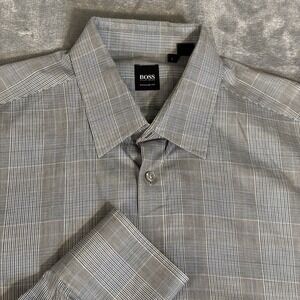 HUGO‎ BOSS Shirt Adult Large Gray Button Up Dress Casual Cotton Mens